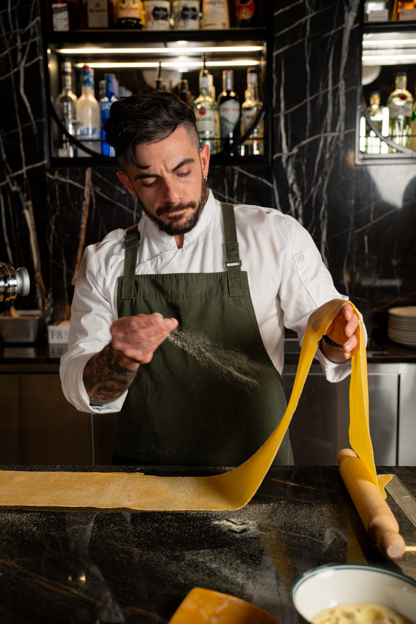 Head chef Vincenzo making handmade pasta at Cecilia